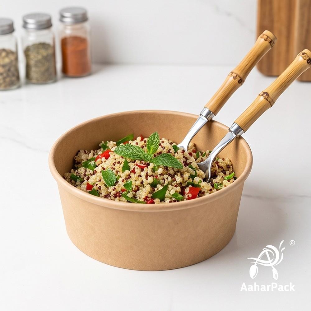 250 ML Kraft Paper Bowls with Paper Lids (Pack of 100) - 100% Eco-Friendly Disposable Paper Bowls | Premium Leak-Proof Brown Food Containers for Hot Soups, Gravies & Takeaway