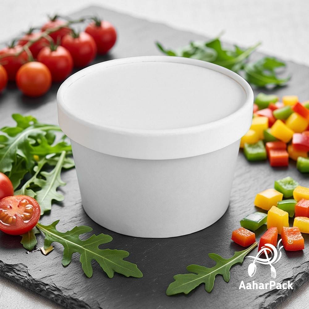 250 ML White Paper Bowls with Paper Lids (Pack of 100) - 100% Eco-Friendly Disposable Paper Bowls | Premium Leak-Proof Takeaway Food Containers for Hot Soups, Gravies & Desserts