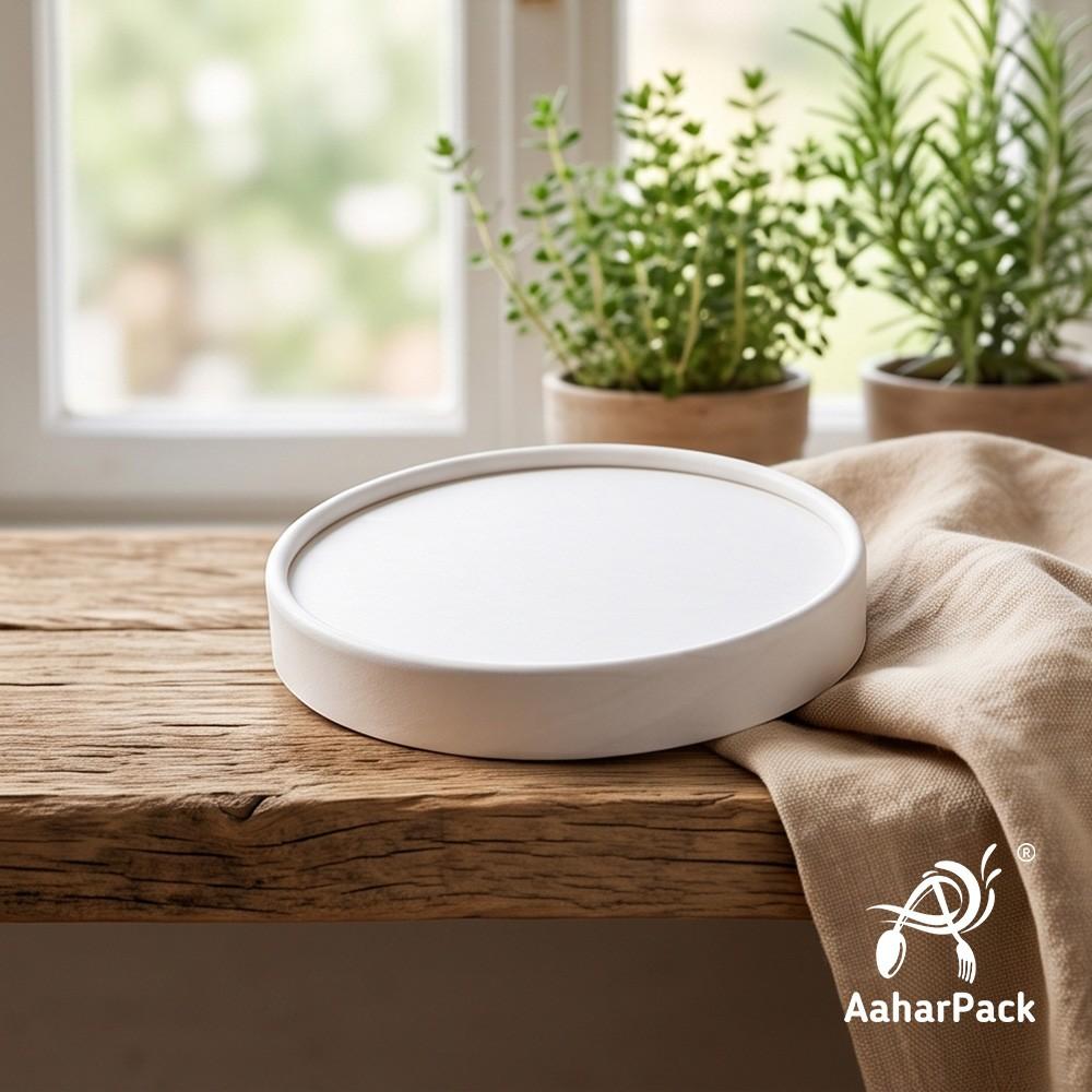 350 ML White Paper Bowls with Paper Lids (Pack of 100) - 100% Eco-Friendly Medium Disposable Paper Bowls | Premium Leak-Proof Takeaway Food Containers for Hot Soups, Noodles & Curries