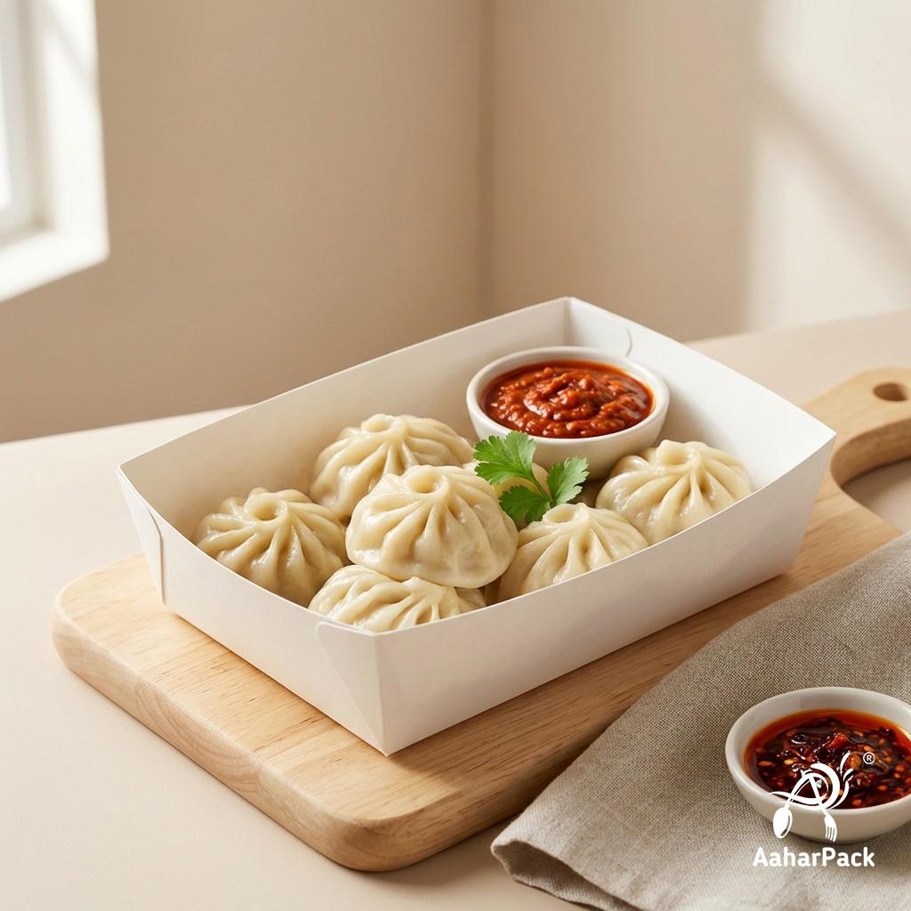 750 ML White Paper Food Trays (Pack of 100) - Large Disposable Serving Boats for Street Food & Combos