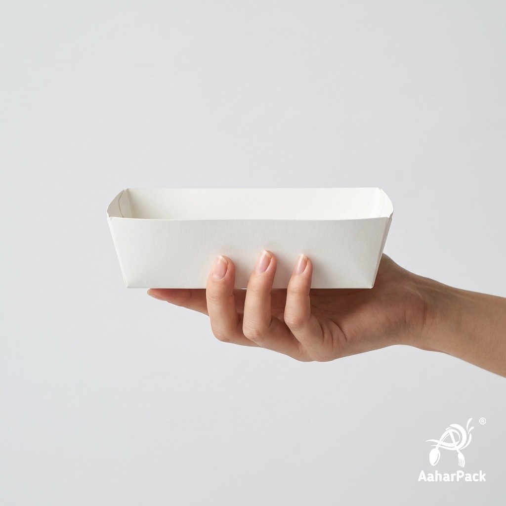 750 ML White Paper Food Trays (Pack of 100) - Large Disposable Serving Boats for Street Food & Combos