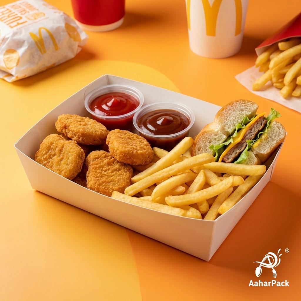750 ML White Paper Food Trays (Pack of 100) - Large Disposable Serving Boats for Street Food & Combos