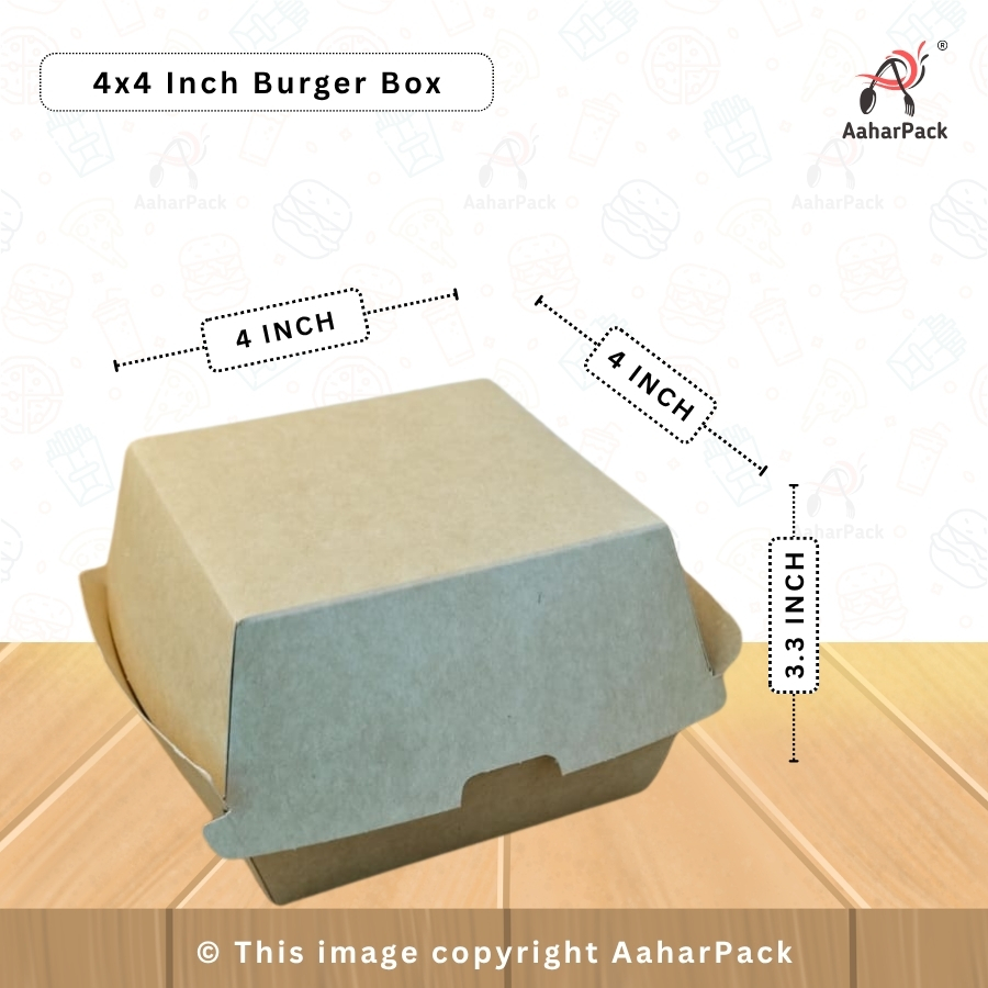 4x4 Inch Kraft Brown Paper Burger Boxes (Pack of 200 Pcs) - Eco-Friendly Clamshell Takeaway Containers | Grease-Proof Packaging