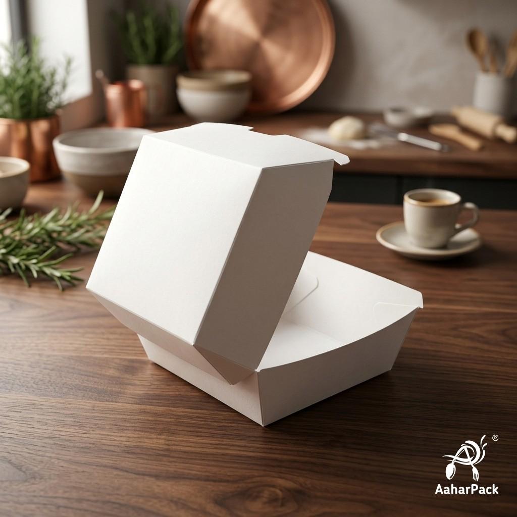 4x4 Inch White Paper Burger Boxes (Pack of 200 Pcs) - Premium Clamshell Disposable Takeaway Containers | Leak-Proof Packaging