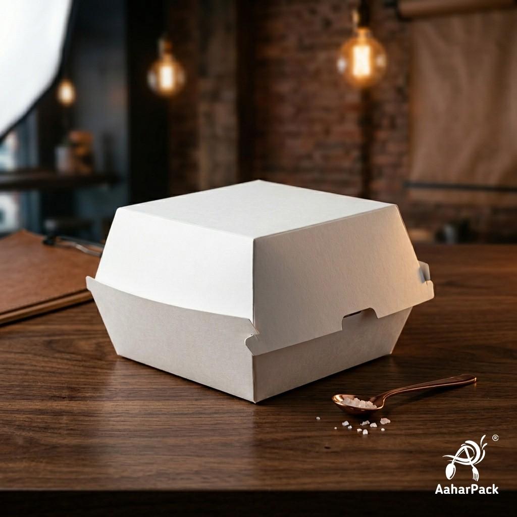 4x4 Inch White Paper Burger Boxes (Pack of 200 Pcs) - Premium Clamshell Disposable Takeaway Containers | Leak-Proof Packaging