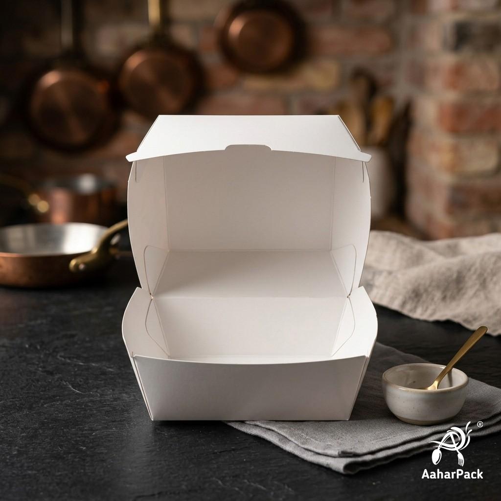 4x4 Inch White Paper Burger Boxes (Pack of 200 Pcs) - Premium Clamshell Disposable Takeaway Containers | Leak-Proof Packaging
