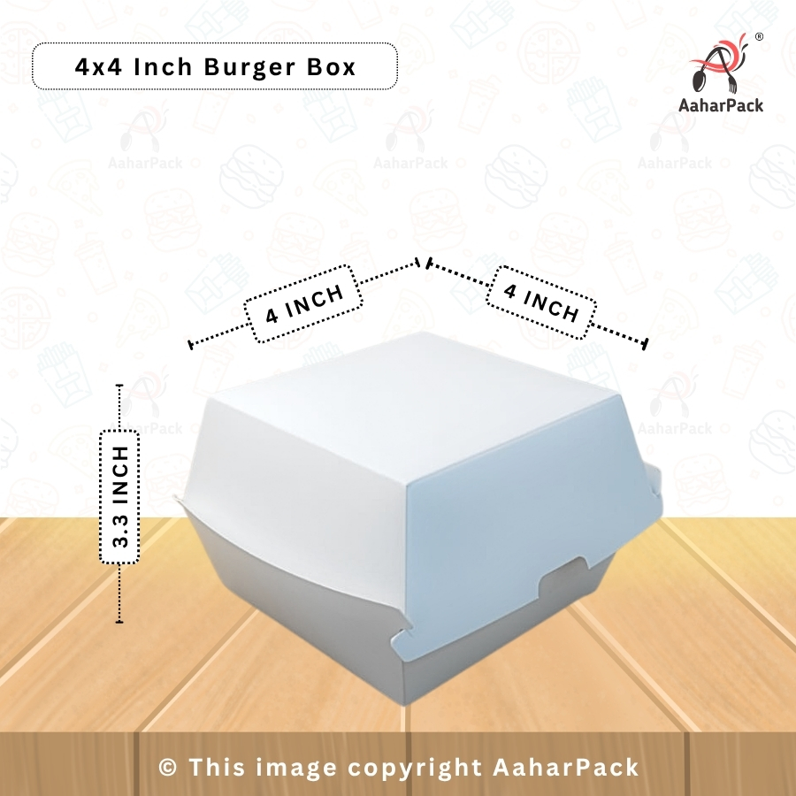 4x4 Inch White Paper Burger Boxes (Pack of 200 Pcs) - Premium Clamshell Disposable Takeaway Containers | Leak-Proof Packaging