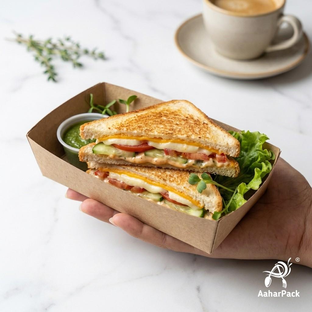 500 ML Kraft Paper Food Trays (Pack of 150) - Disposable Eco-Friendly Serving Boats for Street Food & Snacks