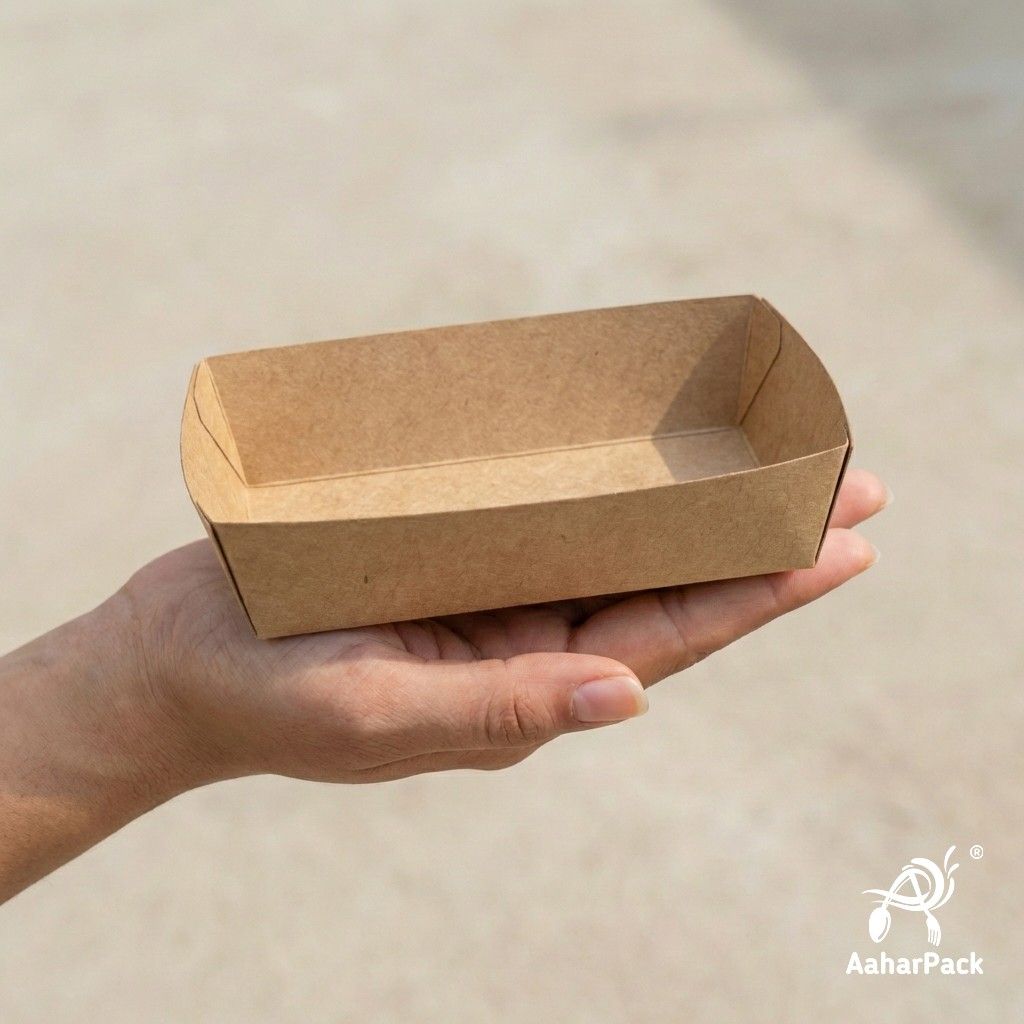 500 ML Kraft Paper Food Trays (Pack of 150) - Disposable Eco-Friendly Serving Boats for Street Food & Snacks