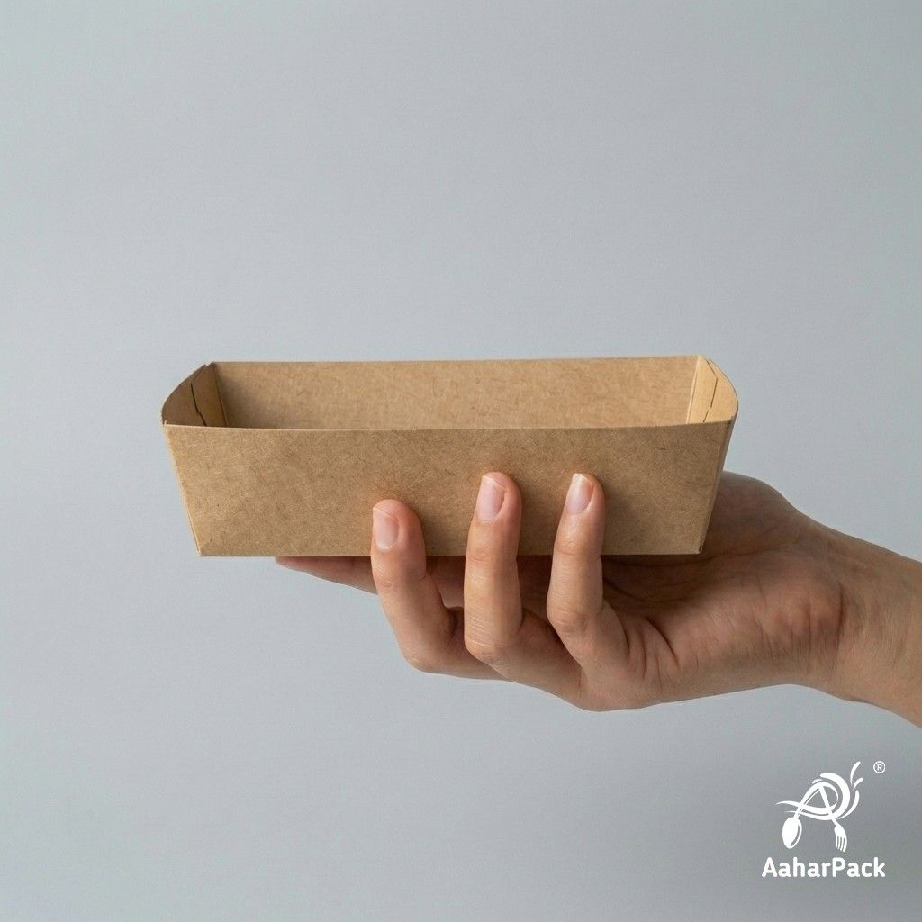 500 ML Kraft Paper Food Trays (Pack of 150) - Disposable Eco-Friendly Serving Boats for Street Food & Snacks