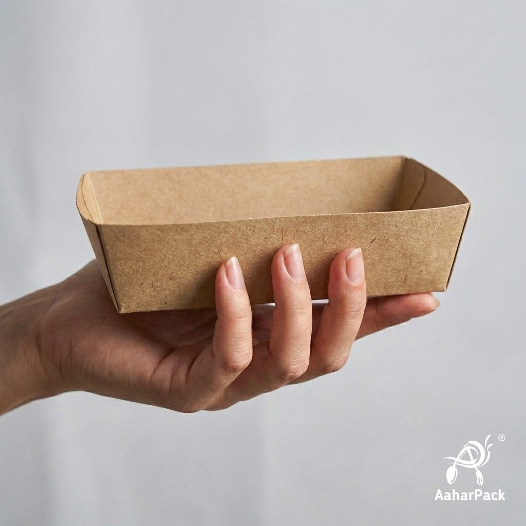 500 ML Kraft Paper Food Trays (Pack of 150) - Disposable Eco-Friendly Serving Boats for Street Food & Snacks