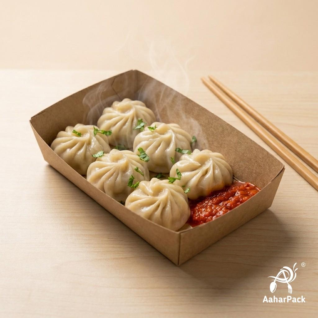 500 ML Kraft Paper Food Trays (Pack of 150) - Disposable Eco-Friendly Serving Boats for Street Food & Snacks