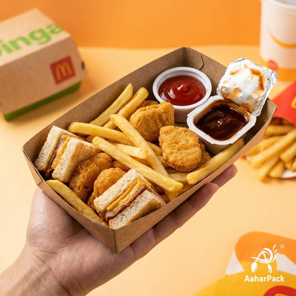 500 ML Kraft Paper Food Trays (Pack of 150) - Disposable Eco-Friendly Serving Boats for Street Food & Snacks
