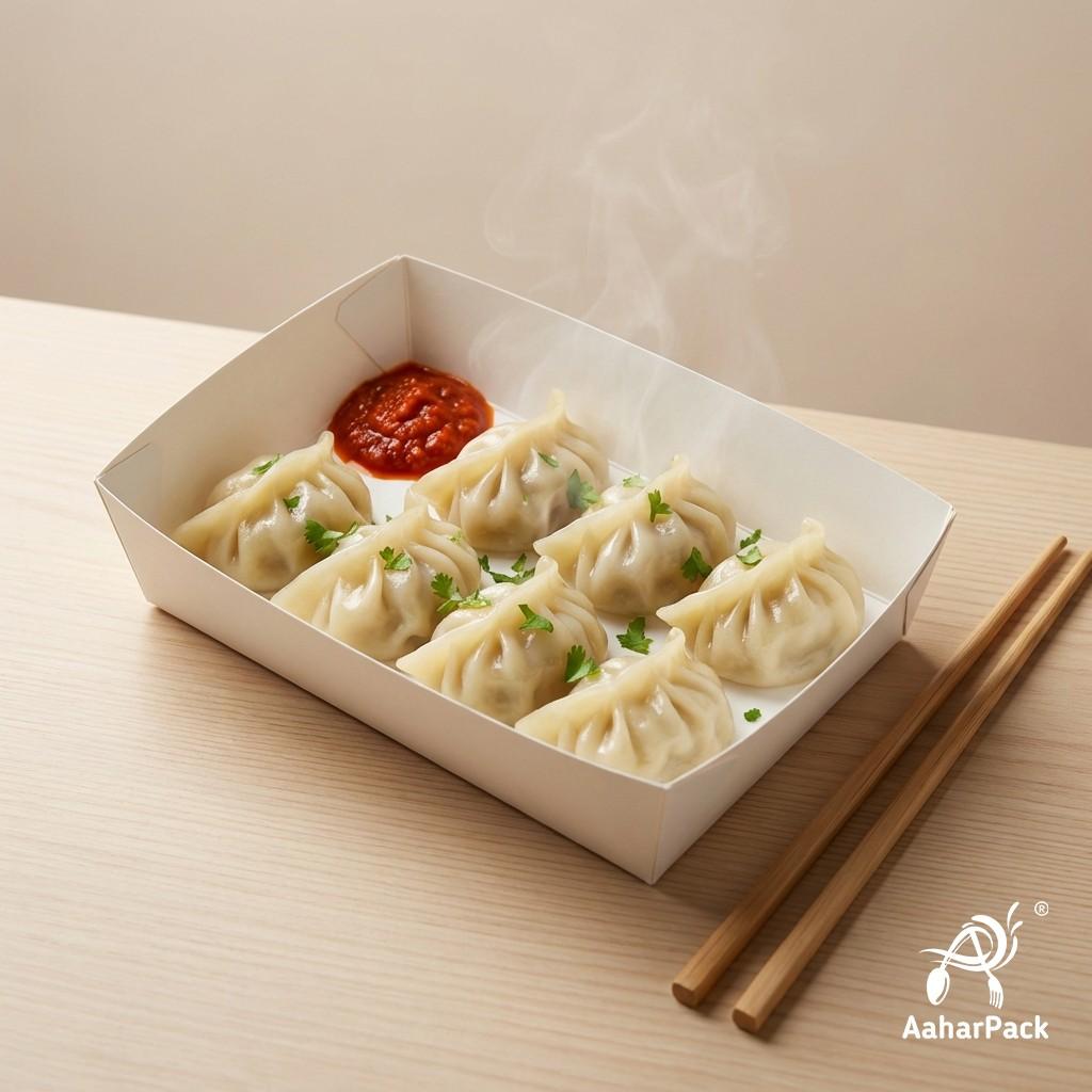 500 ML White Paper Food Trays (Pack of 150) - Disposable Open-Top Serving Boats for Street Food & Snacks