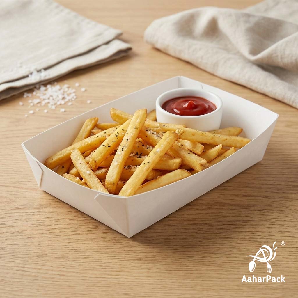 1000 ML White Paper Trays (Pack of 200) - Extra Large Open Food Boats | Disposable Serving Trays for Jumbo Fries & Combo Meals