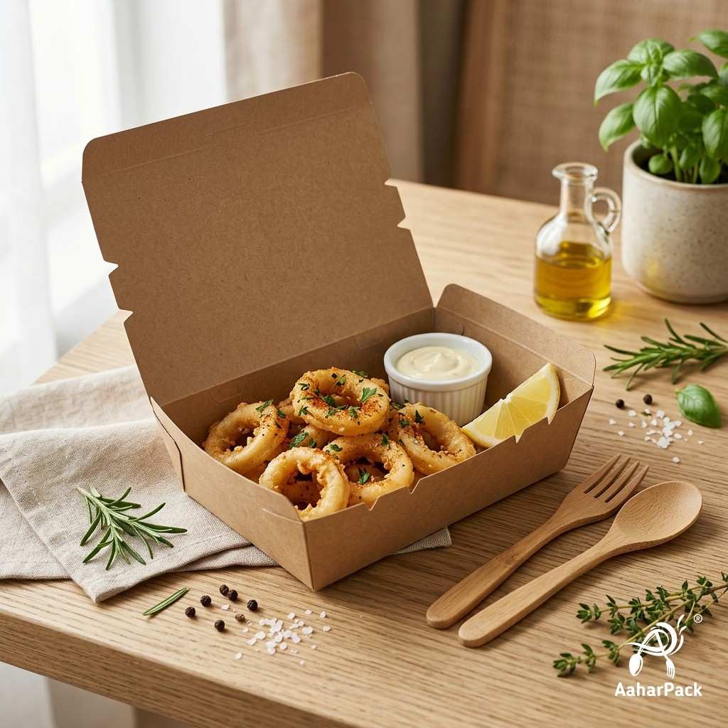 1200 ML Kraft Brown Paper Food Boxes (100 Pcs) - Large Eco-Friendly Takeaway Containers | Leak-Proof Packaging for Biryani & Meals