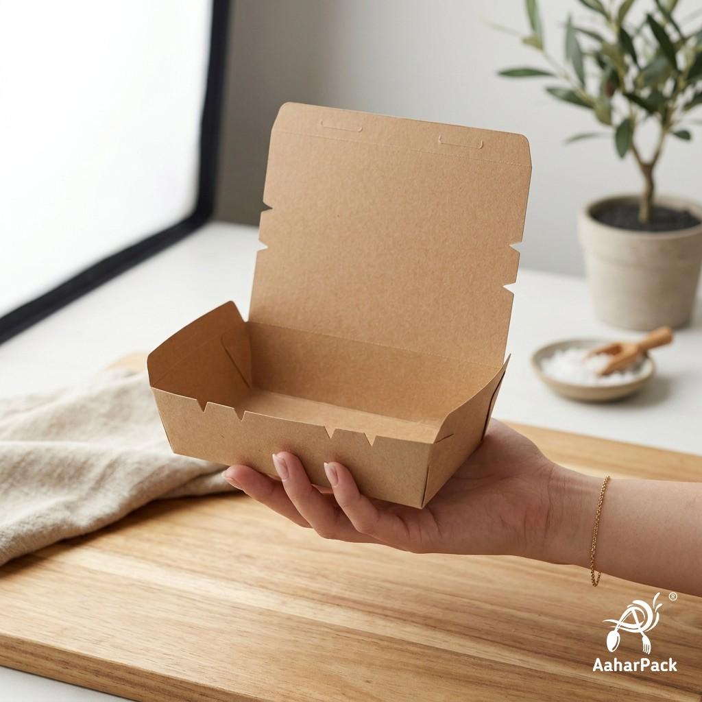1200 ML Kraft Brown Paper Food Boxes (100 Pcs) - Large Eco-Friendly Takeaway Containers | Leak-Proof Packaging for Biryani & Meals