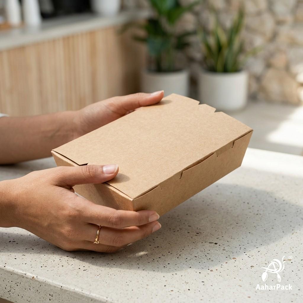 1200 ML Kraft Brown Paper Food Boxes (100 Pcs) - Large Eco-Friendly Takeaway Containers | Leak-Proof Packaging for Biryani & Meals