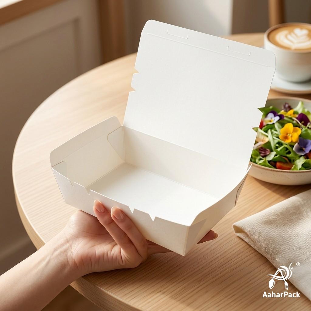 1200 ML White Paper Food Boxes (Pack of 100) - Large Leak-Proof Takeaway Containers | Disposable Fold-Top Meal Boxes