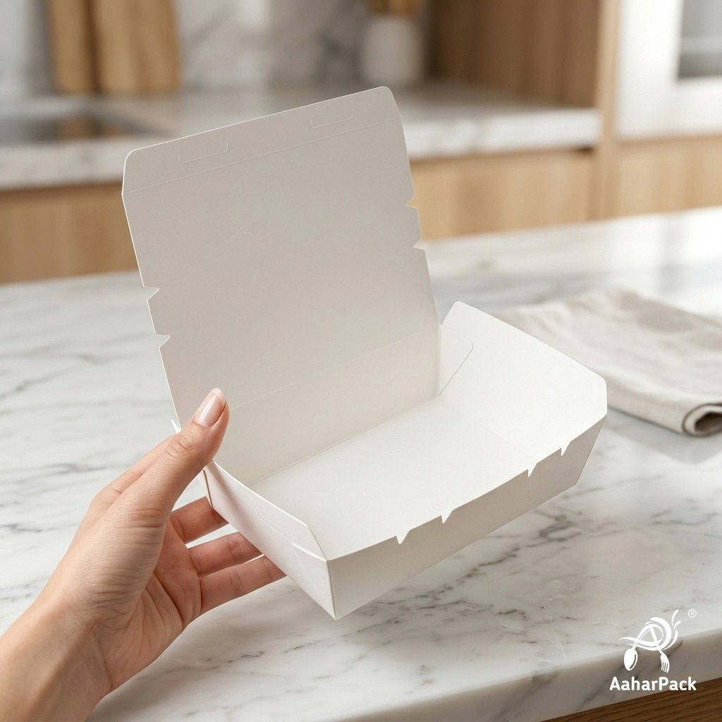 1200 ML White Paper Food Boxes (Pack of 100) - Large Leak-Proof Takeaway Containers | Disposable Fold-Top Meal Boxes