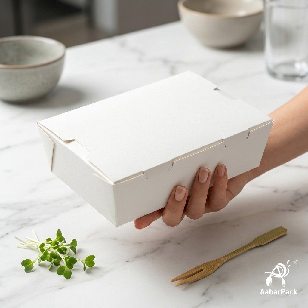1200 ML White Paper Food Boxes (Pack of 100) - Large Leak-Proof Takeaway Containers | Disposable Fold-Top Meal Boxes