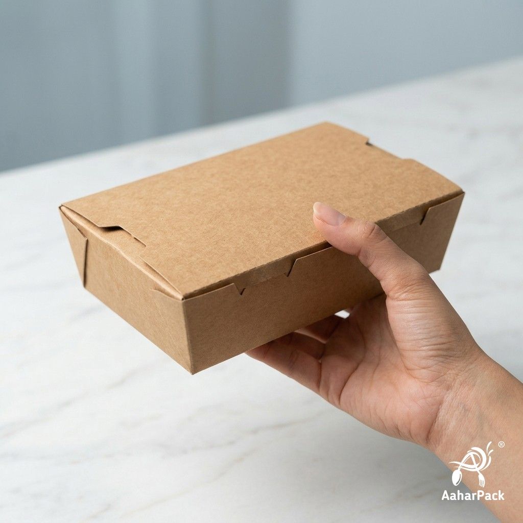 500 ML Kraft Paper Food Box (Pack of 150) - Leak-Proof Disposable Food Containers for Takeaway