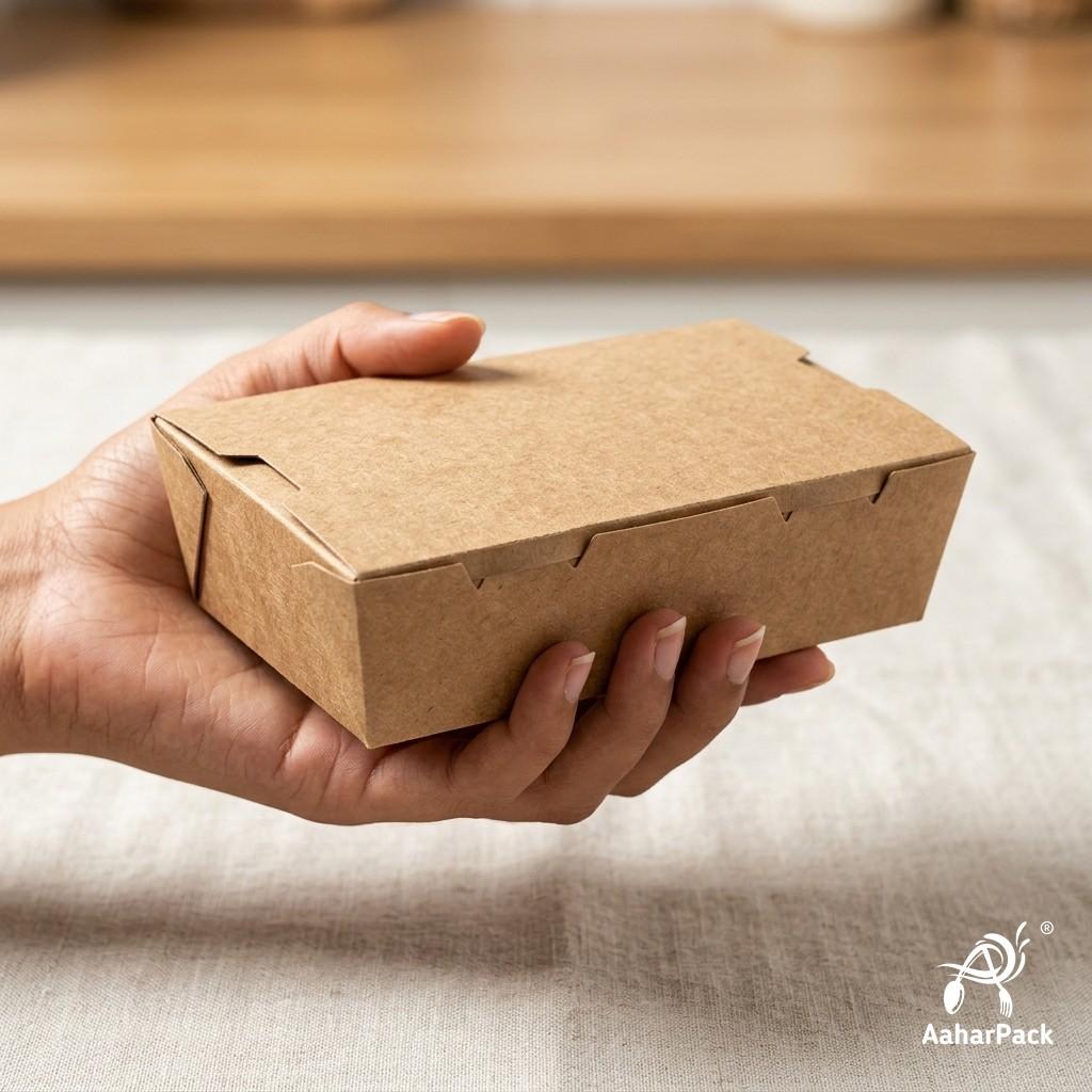 500 ML Kraft Paper Food Box (Pack of 150) - Leak-Proof Disposable Food Containers for Takeaway