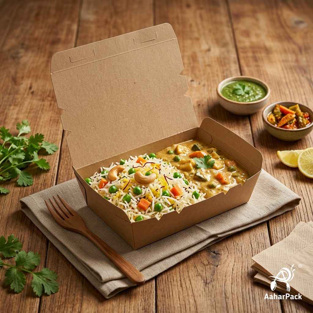 500 ML Kraft Paper Food Box (Pack of 150) - Leak-Proof Disposable Food Containers for Takeaway