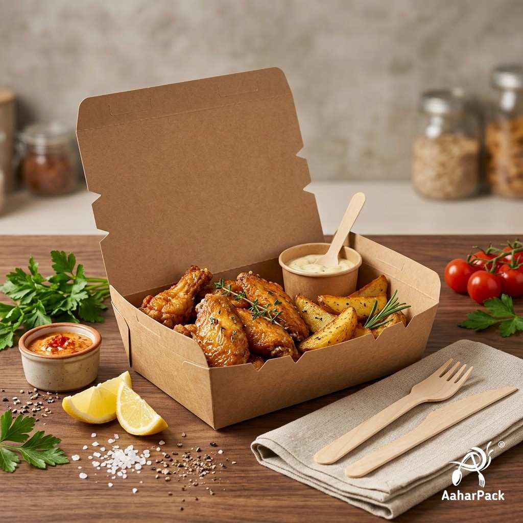 500 ML Kraft Paper Food Box (Pack of 150) - Leak-Proof Disposable Food Containers for Takeaway