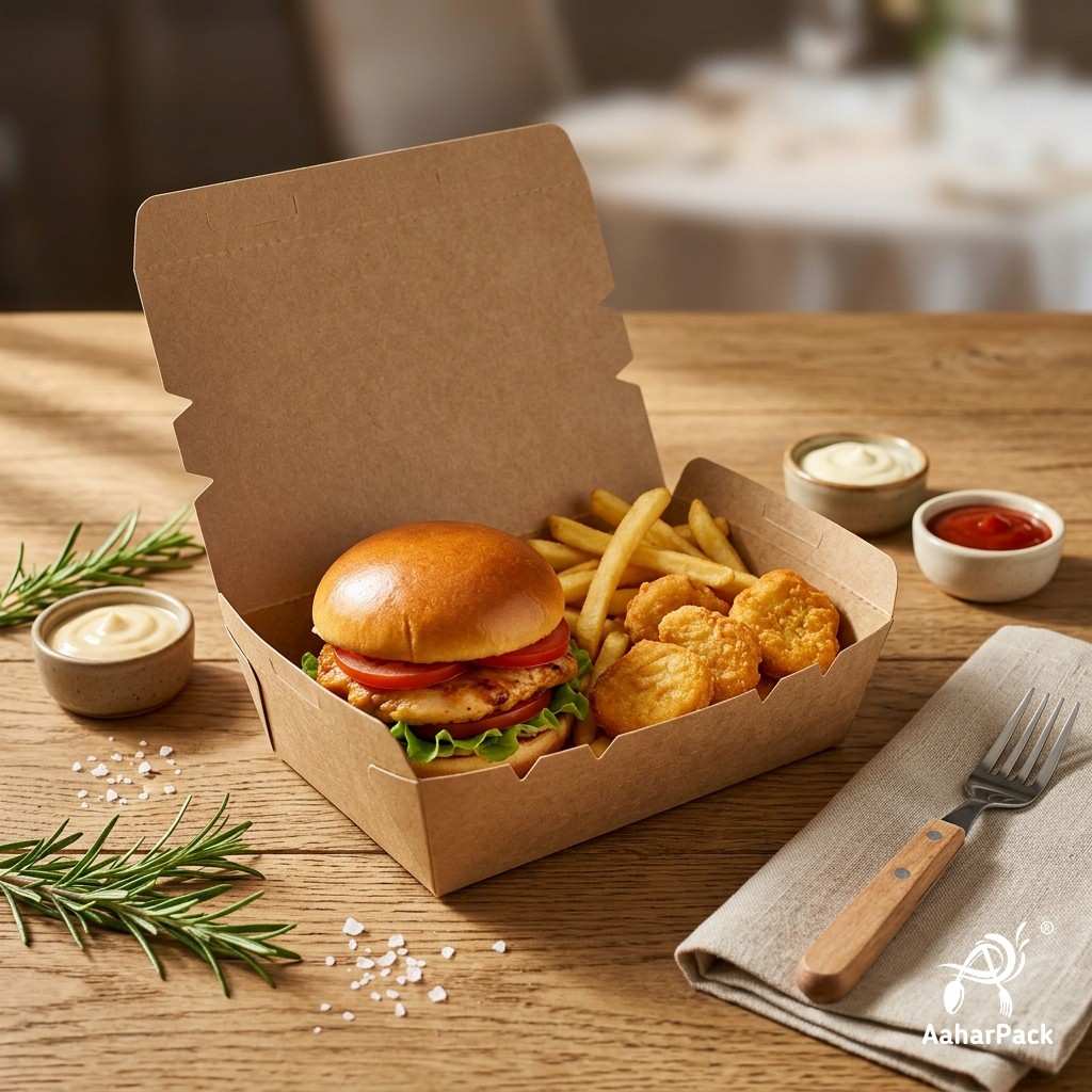 500 ML Kraft Paper Food Box (Pack of 150) - Leak-Proof Disposable Food Containers for Takeaway