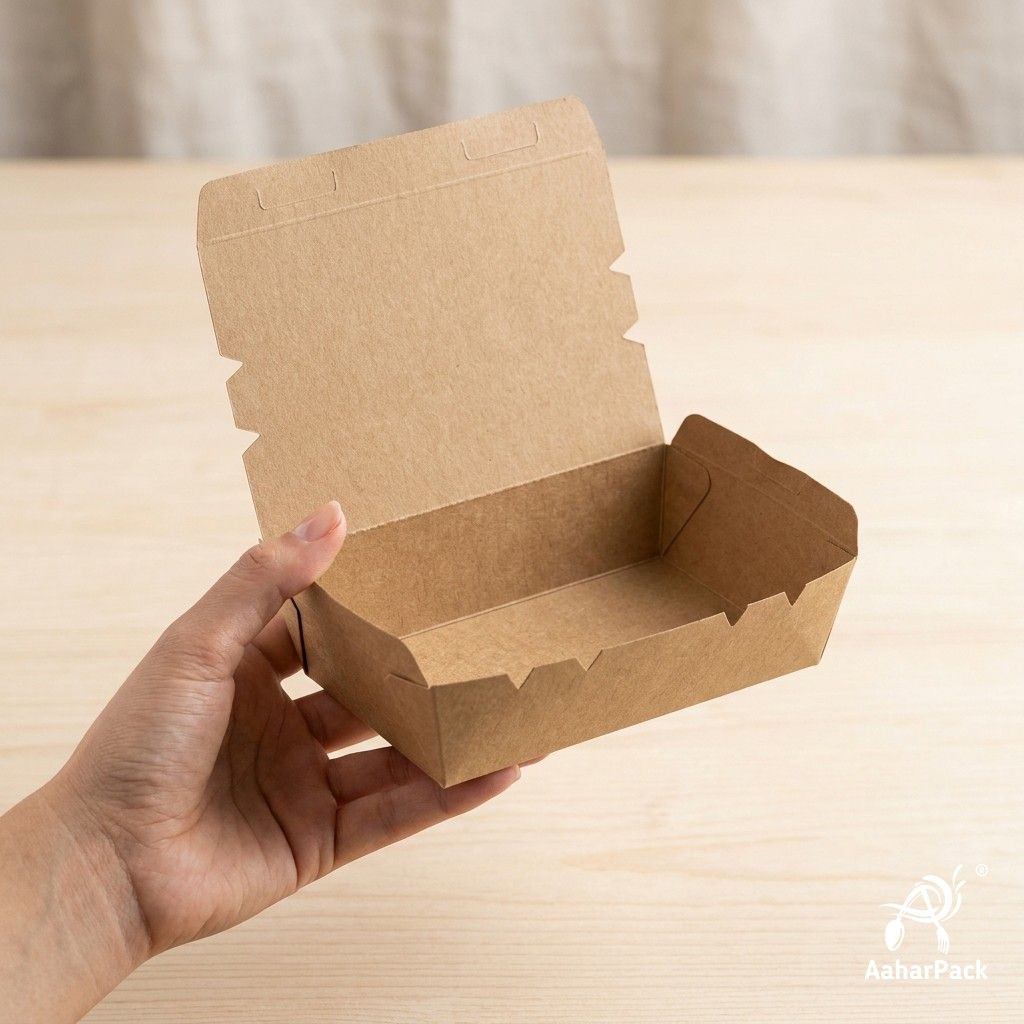 500 ML Kraft Paper Food Box (Pack of 150) - Leak-Proof Disposable Food Containers for Takeaway