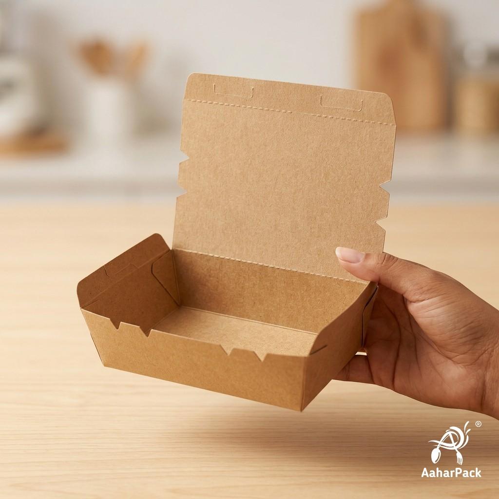 500 ML Kraft Paper Food Box (Pack of 150) - Leak-Proof Disposable Food Containers for Takeaway
