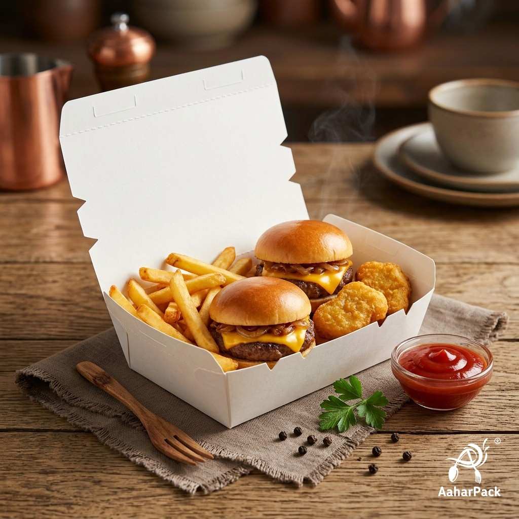 500 ML White Paper Food Box (Pack of 150) - Leak-Proof Disposable Food Containers for Takeaway