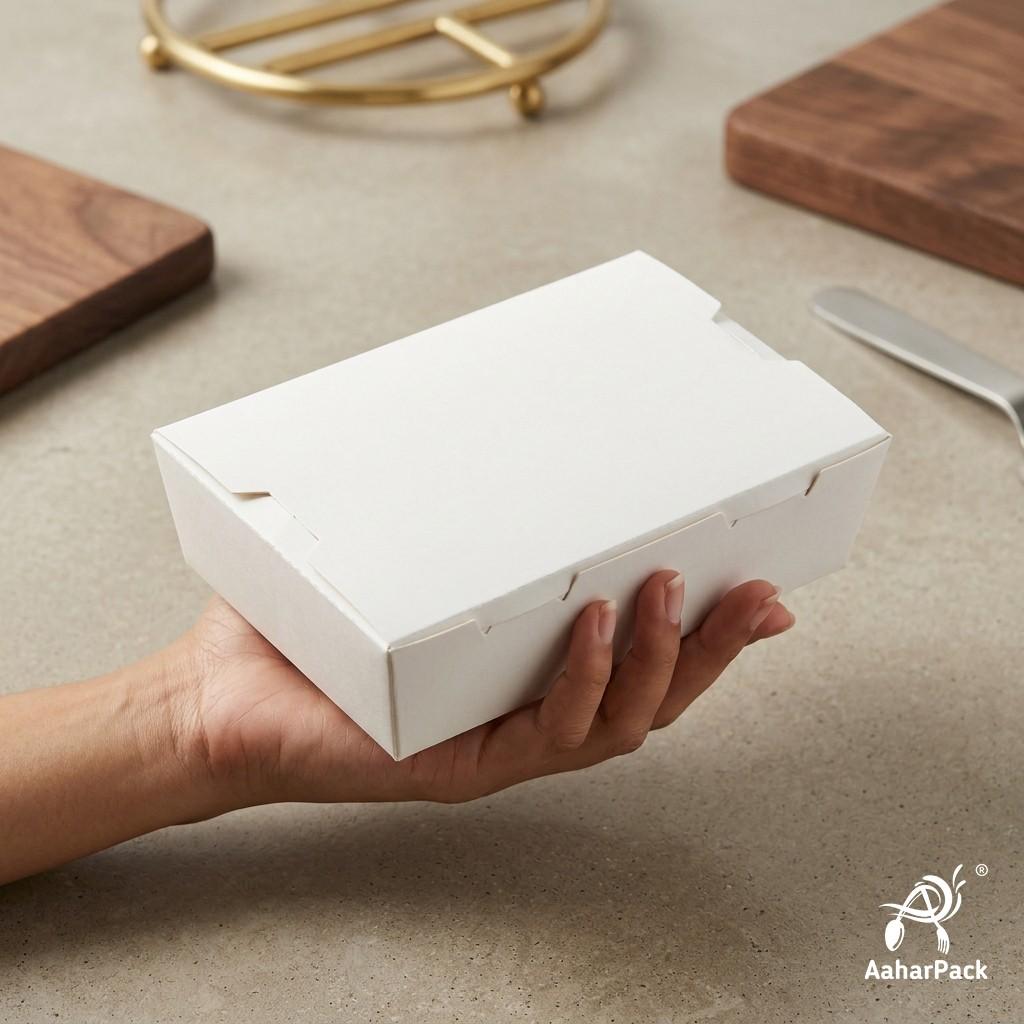 500 ML White Paper Food Box (Pack of 150) - Leak-Proof Disposable Food Containers for Takeaway
