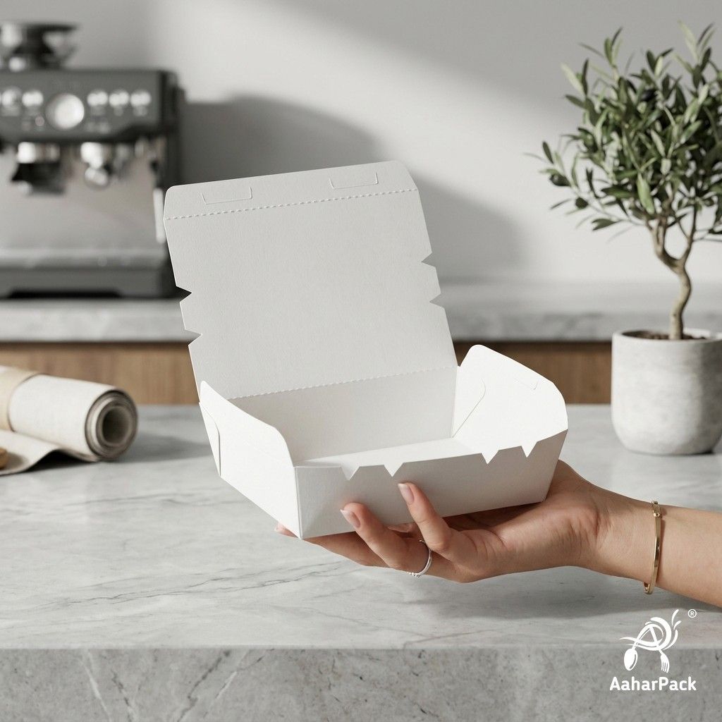 500 ML White Paper Food Box (Pack of 150) - Leak-Proof Disposable Food Containers for Takeaway
