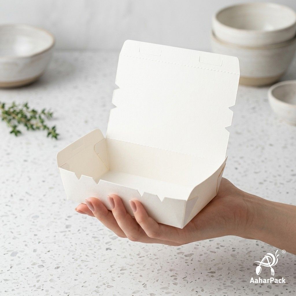 500 ML White Paper Food Box (Pack of 150) - Leak-Proof Disposable Food Containers for Takeaway