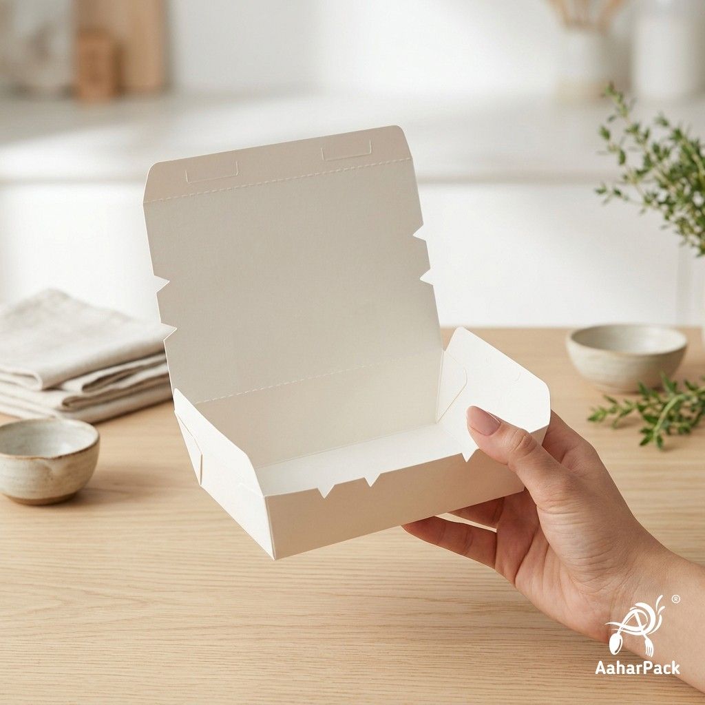 500 ML White Paper Food Box (Pack of 150) - Leak-Proof Disposable Food Containers for Takeaway