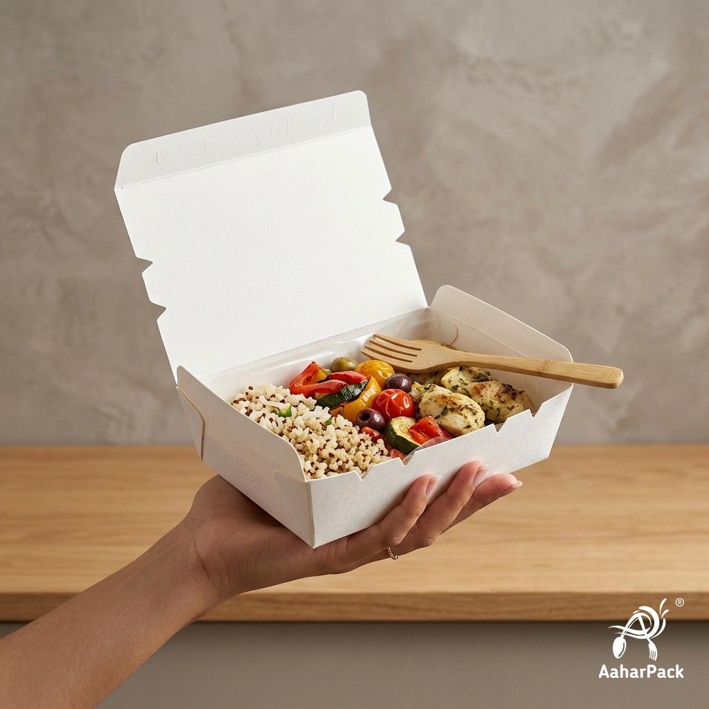 500 ML White Paper Food Box (Pack of 150) - Leak-Proof Disposable Food Containers for Takeaway