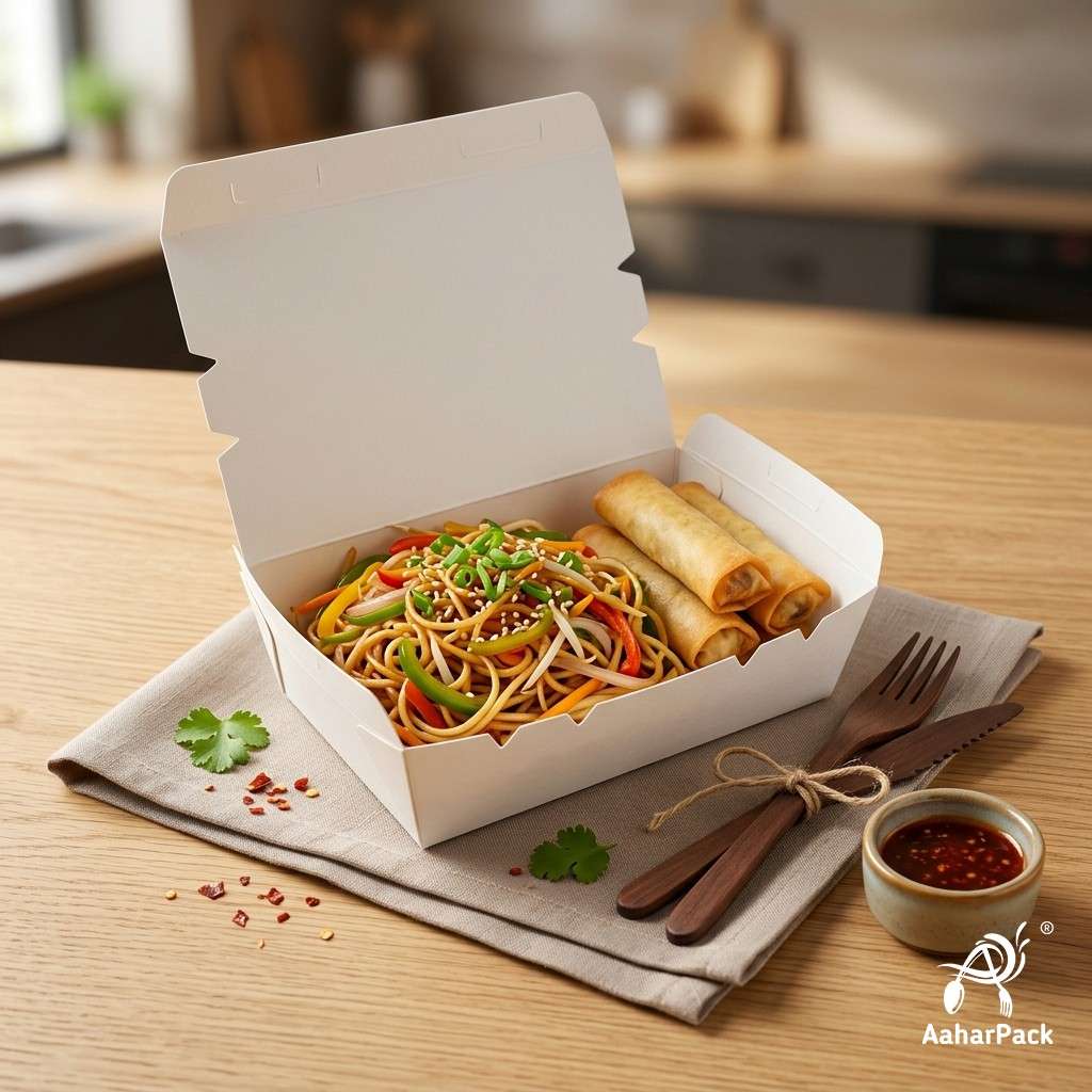 500 ML White Paper Food Box (Pack of 150) - Leak-Proof Disposable Food Containers for Takeaway