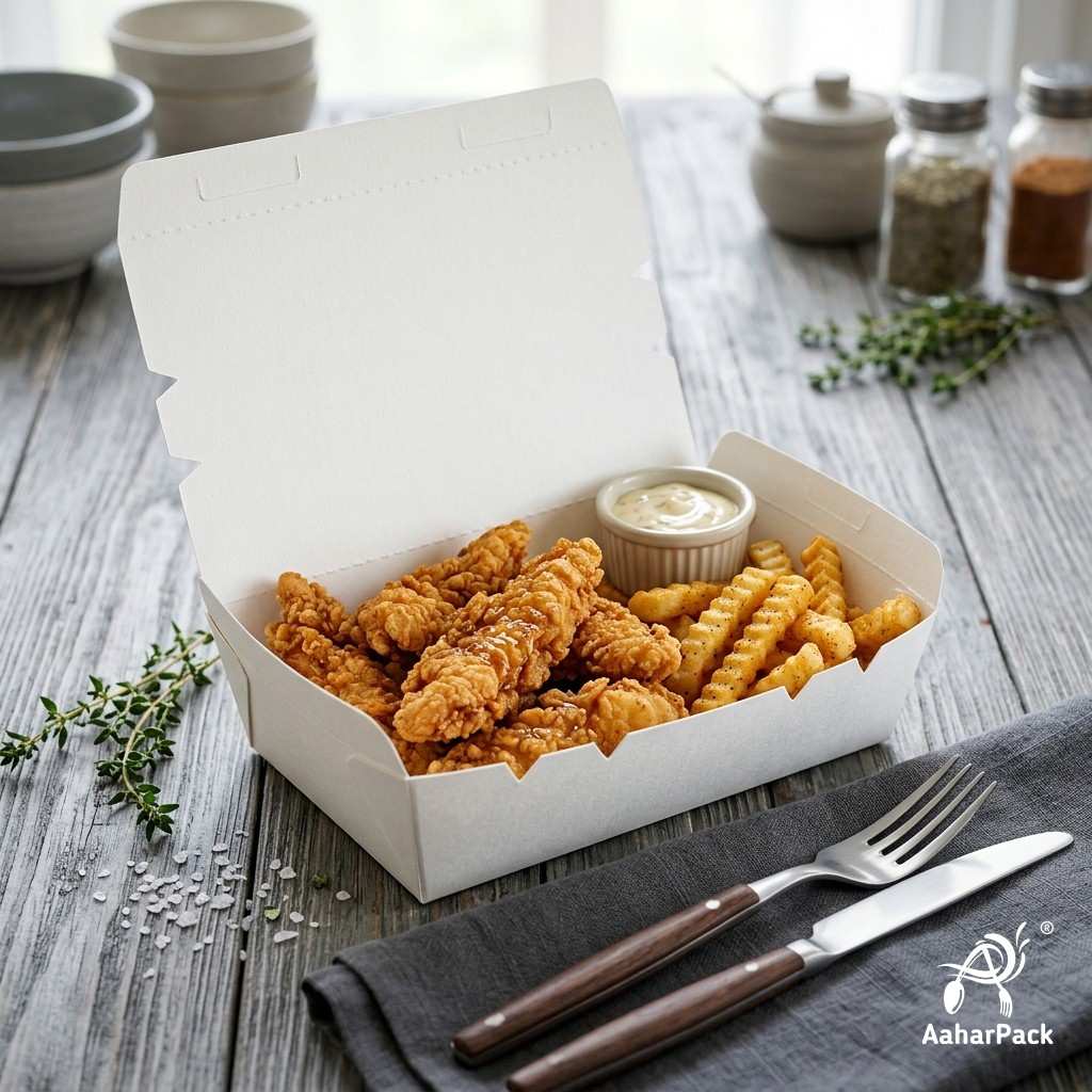 500 ML White Paper Food Box (Pack of 150) - Leak-Proof Disposable Food Containers for Takeaway