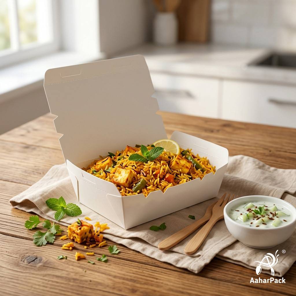 500 ML White Paper Food Box (Pack of 150) - Leak-Proof Disposable Food Containers for Takeaway