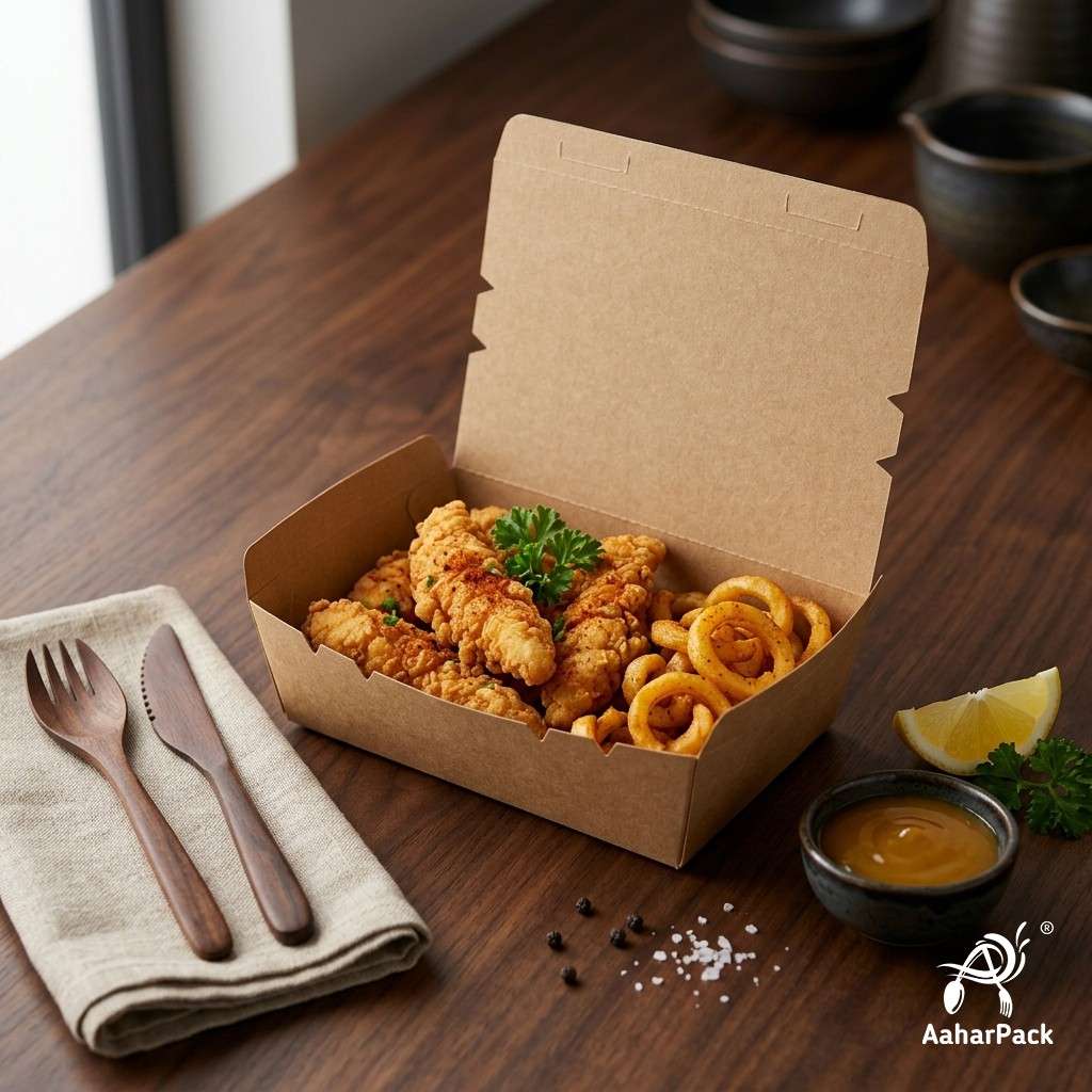750 ML Kraft Brown Paper Food Boxes (Pack of 100 Pcs) - Eco-Friendly Takeaway Containers | Leak-Proof Meal Packaging
