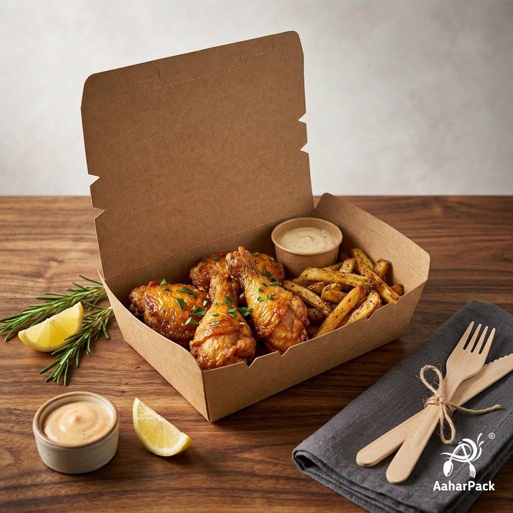 750 ML Kraft Brown Paper Food Boxes (Pack of 100 Pcs) - Eco-Friendly Takeaway Containers | Leak-Proof Meal Packaging