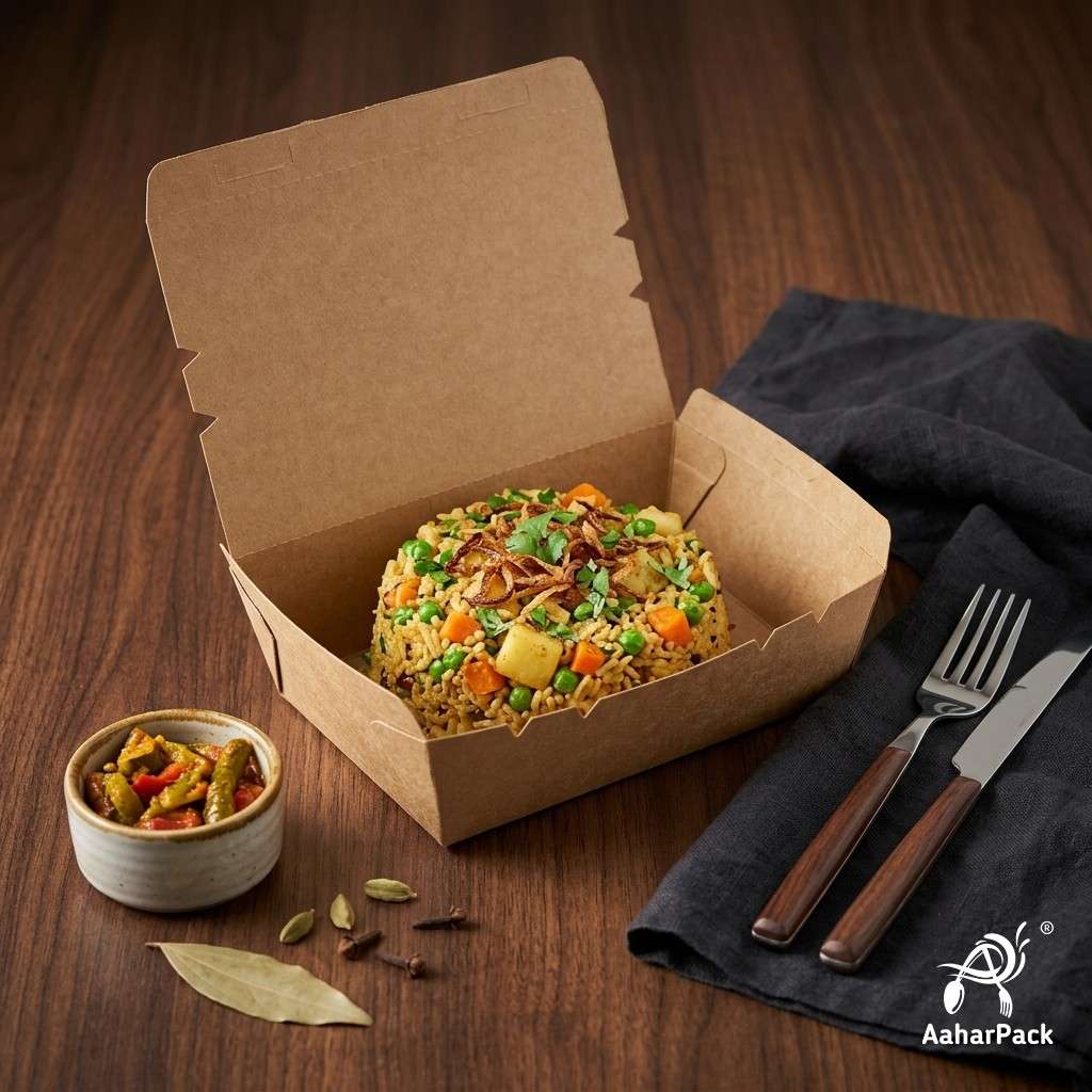 750 ML Kraft Brown Paper Food Boxes (Pack of 100 Pcs) - Eco-Friendly Takeaway Containers | Leak-Proof Meal Packaging