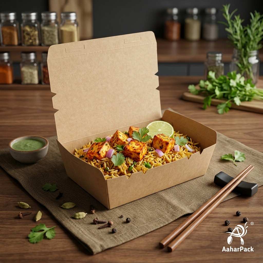 750 ML Kraft Brown Paper Food Boxes (Pack of 100 Pcs) - Eco-Friendly Takeaway Containers | Leak-Proof Meal Packaging