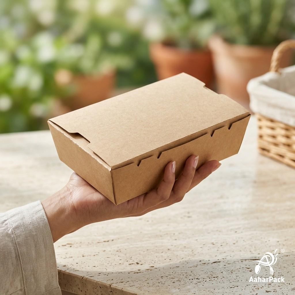 750 ML Kraft Brown Paper Food Boxes (Pack of 100 Pcs) - Eco-Friendly Takeaway Containers | Leak-Proof Meal Packaging