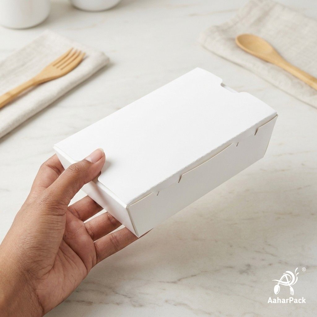 750 ML White Paper Food Boxes (Pack of 100 Pcs) - Premium Leak-Proof Takeaway Meal Boxes | For Biryani, Noodles & Fast Food