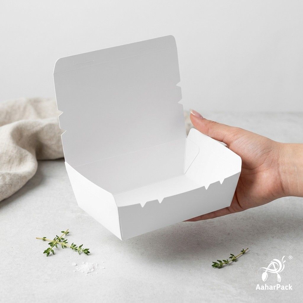 750 ML White Paper Food Boxes (Pack of 100 Pcs) - Premium Leak-Proof Takeaway Meal Boxes | For Biryani, Noodles & Fast Food