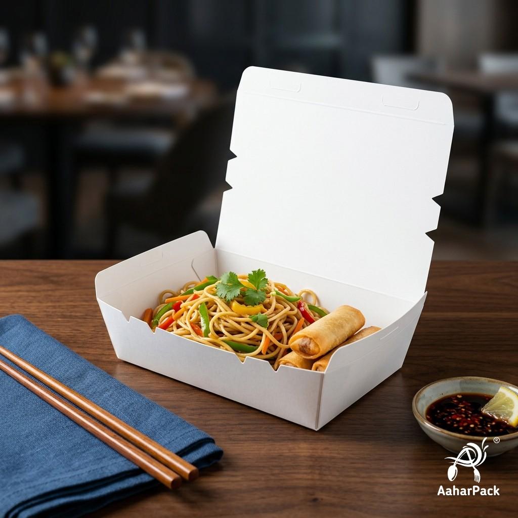 750 ML White Paper Food Boxes (Pack of 100 Pcs) - Premium Leak-Proof Takeaway Meal Boxes | For Biryani, Noodles & Fast Food