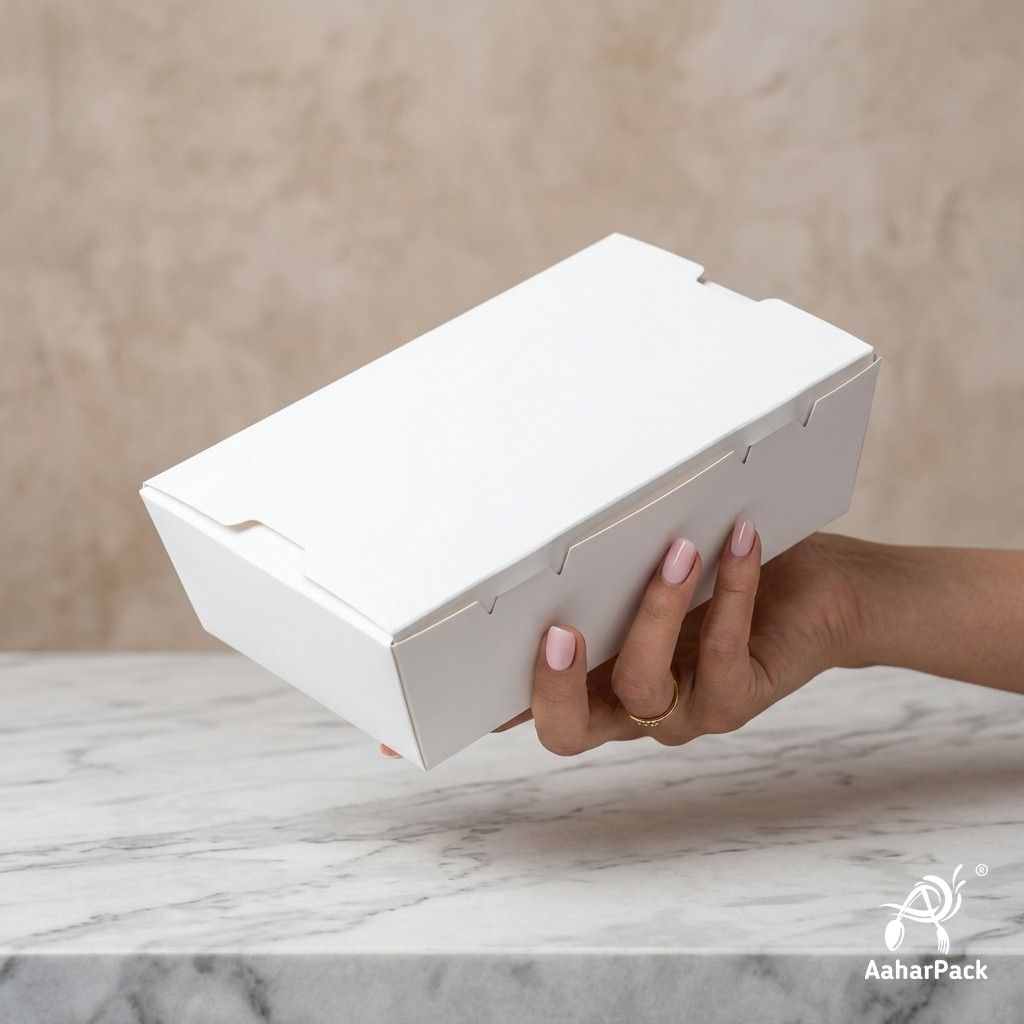 750 ML White Paper Food Boxes (Pack of 100 Pcs) - Premium Leak-Proof Takeaway Meal Boxes | For Biryani, Noodles & Fast Food